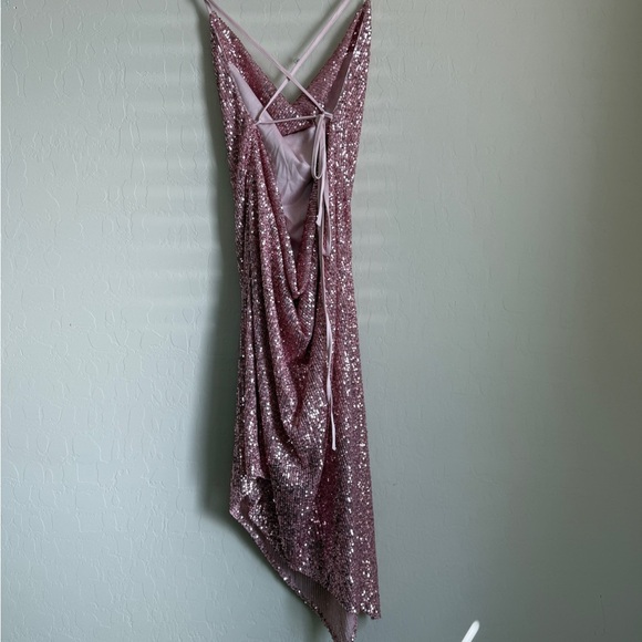 ASOS Nordstrom sequin 90s dress cowl neck slip midi pink homecoming US size 12 - Picture 8 of 12